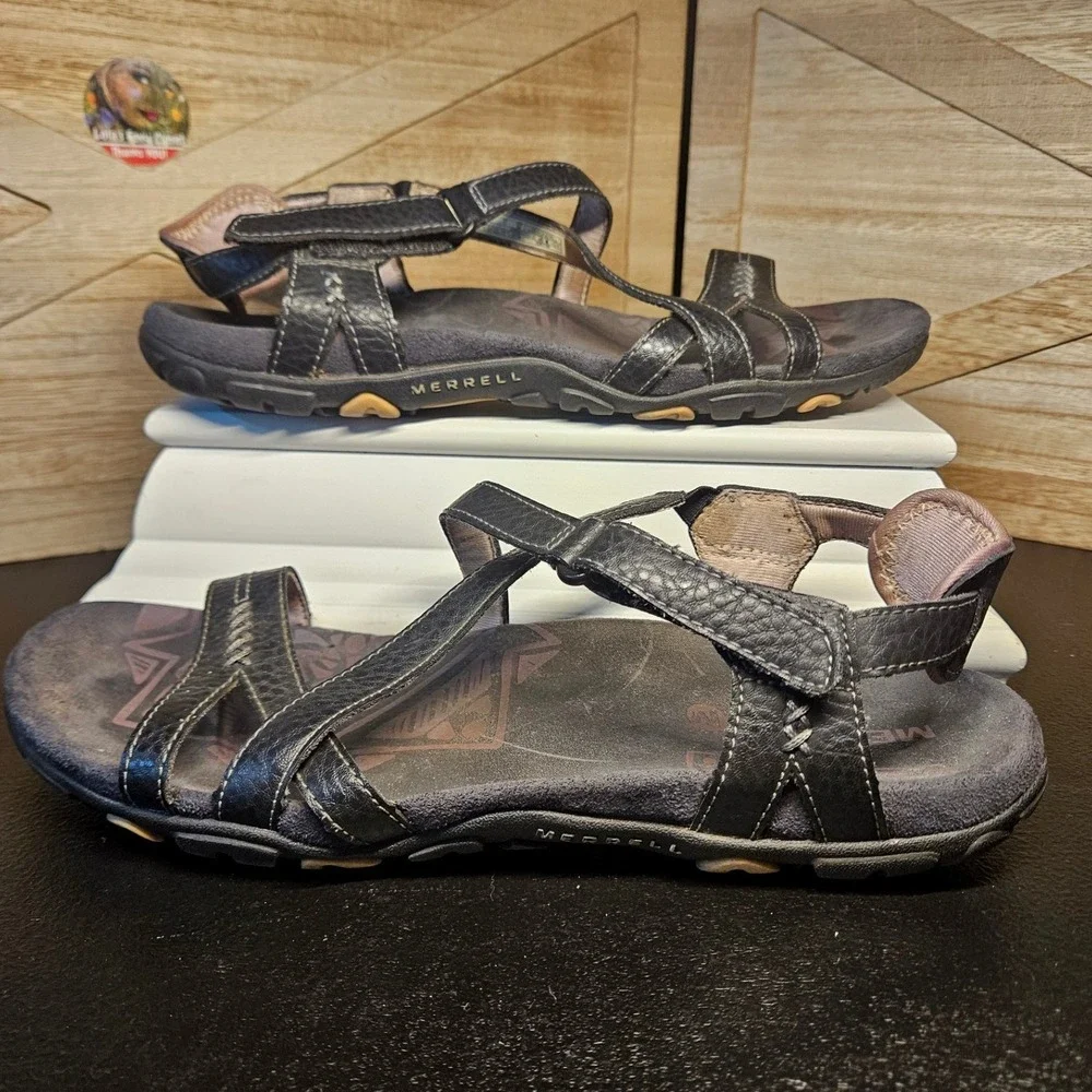 Merrell Sandals Women 9 Black Sandspur Rose Outdoor Active Slingback Leather 674